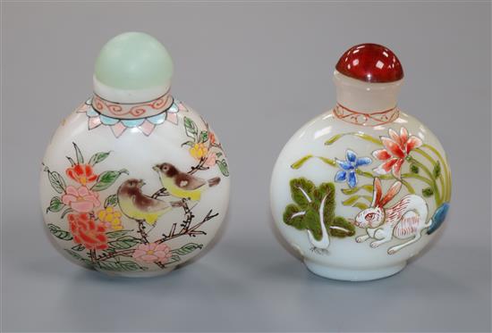 Two Chinese enamelled opaque glass snuff bottles